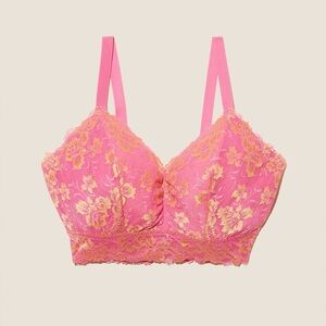 Cosabella Savona Curvy Longline Bralette XL Pink Floral Lace Wireless NWT